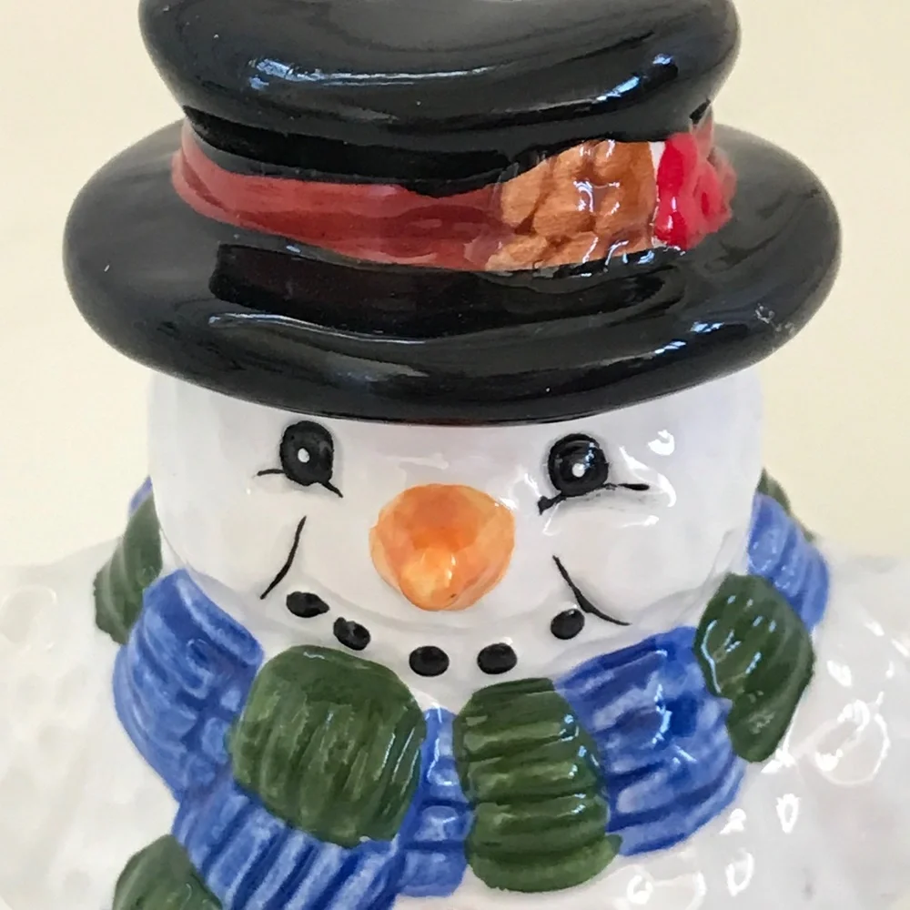 4 Piece Set Sugar Creamer Salt Pepper Holiday Winter Snowman Ceramic